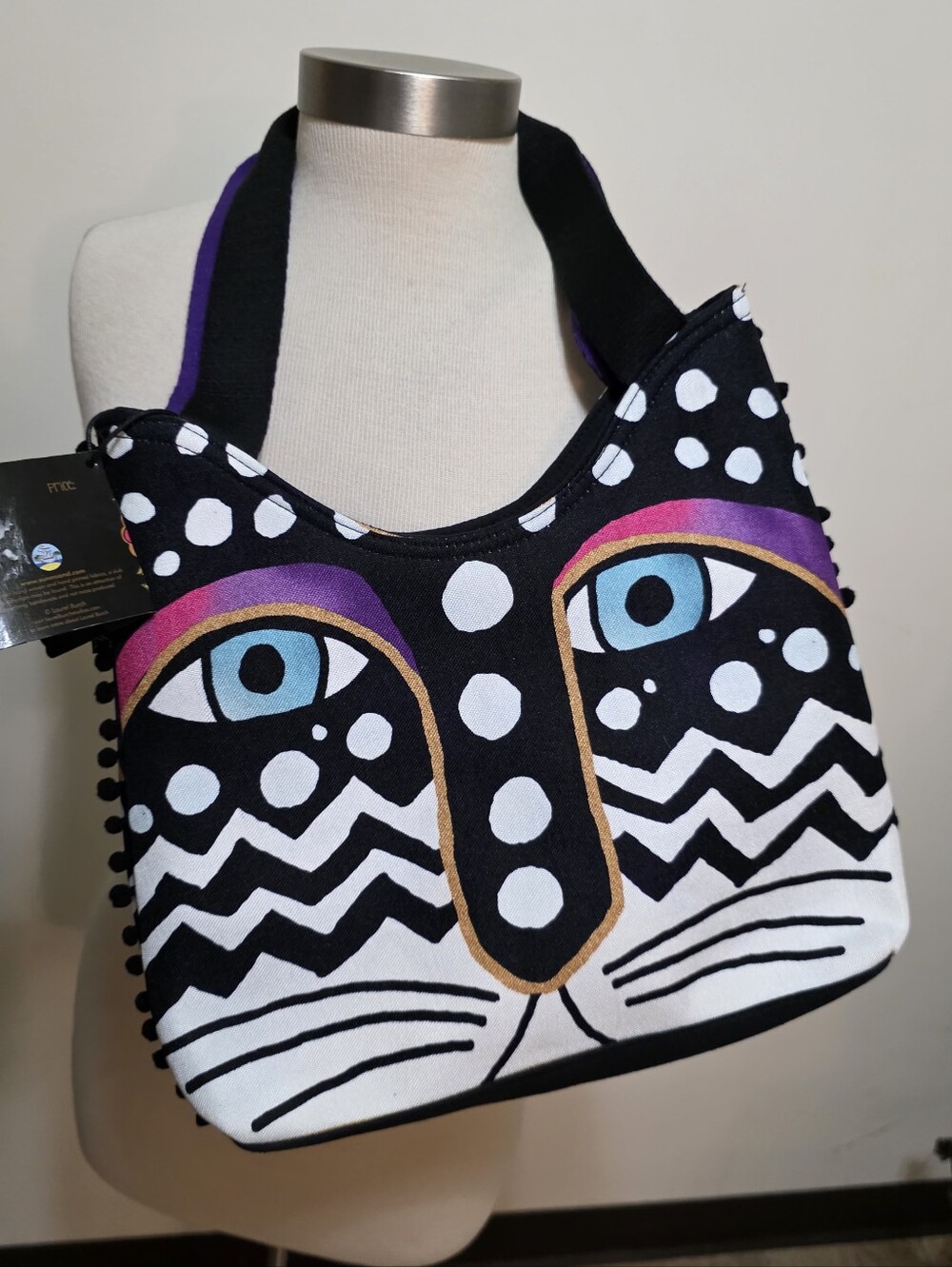 Laurel Birch Feline Tribe Canvas Magnificat Black White Dot Scoop Tote NWT - Picture 2 of 14